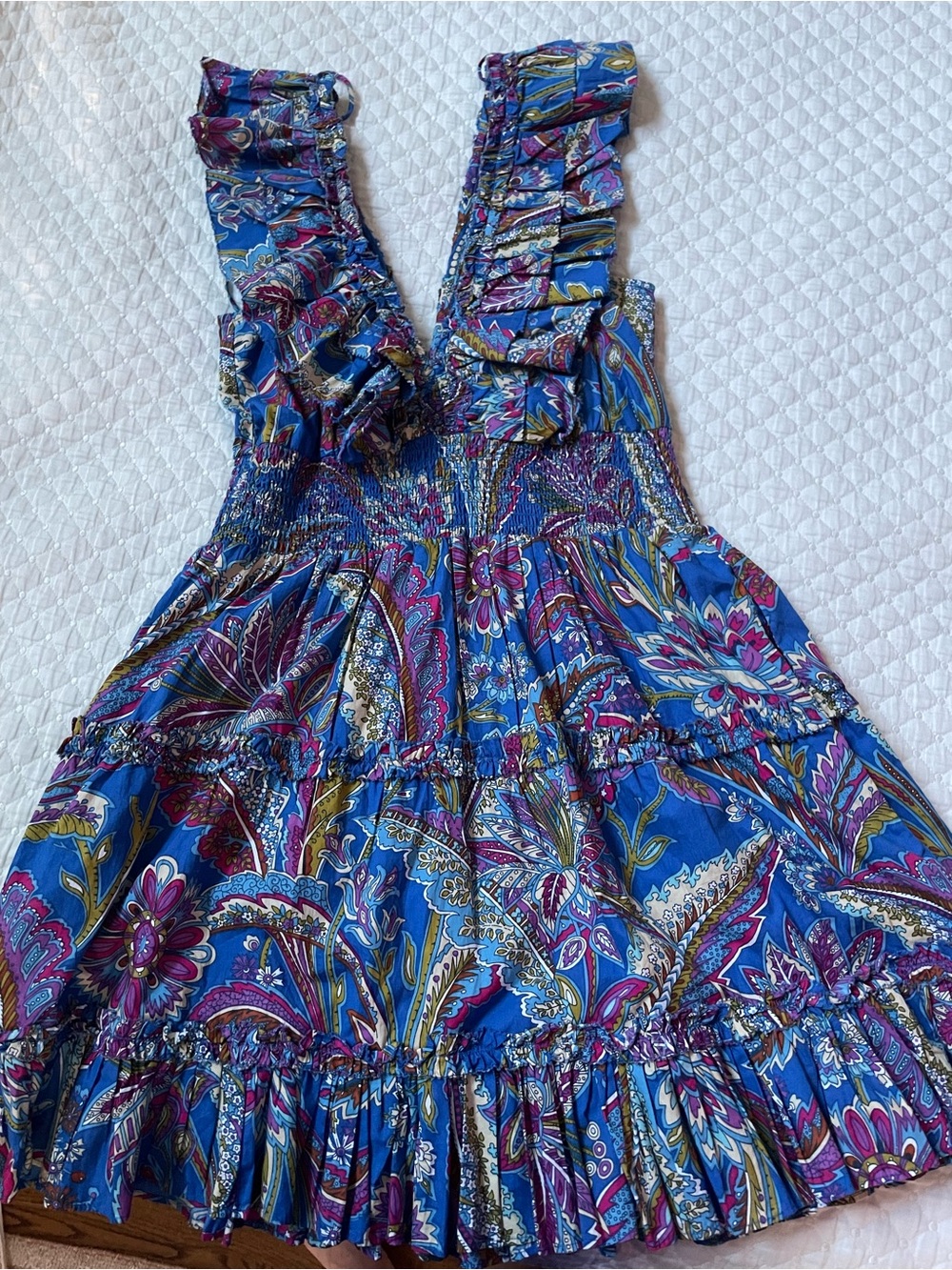 House of Harlow 1960 Blue Paisley Print Dress with ruffles